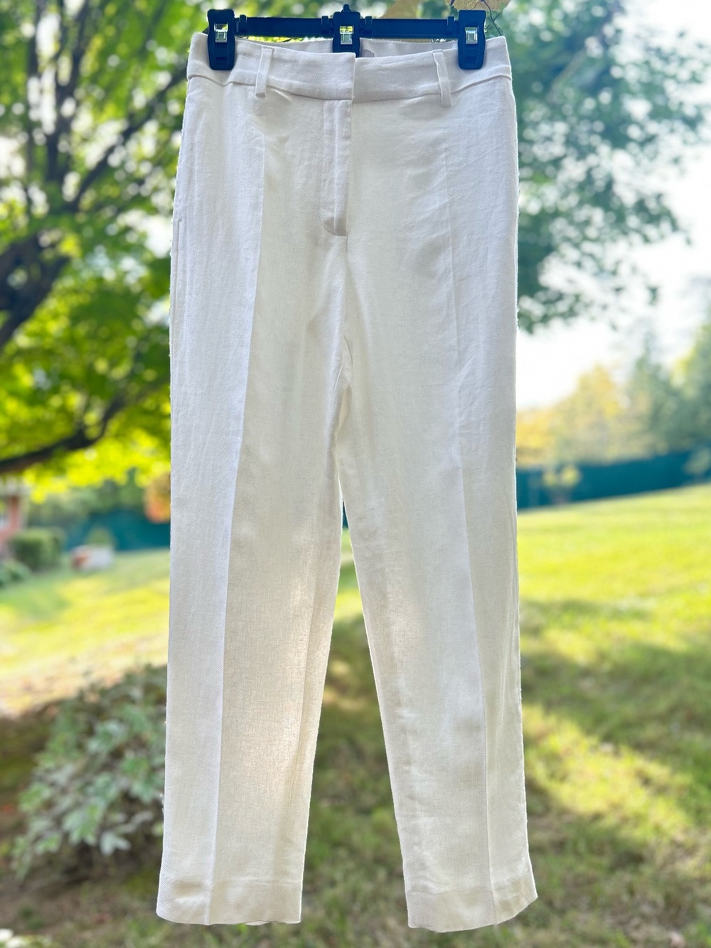 H&M white linen blend trousers coastal old money quiet luxury minimalist size 4